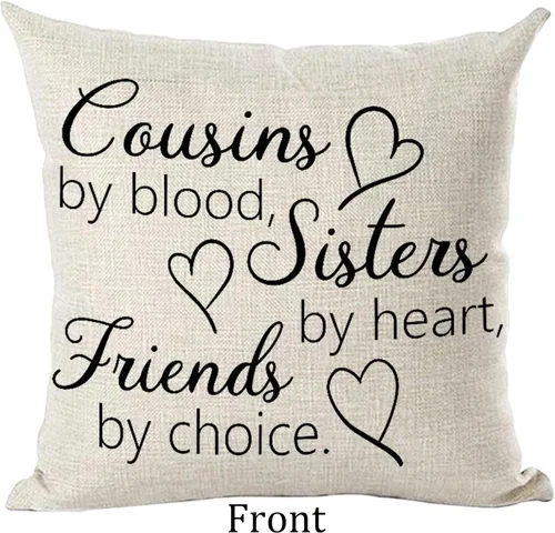 Miniatura 2 de Ramirar Black Word Art Cousins by Heart Friends by Choice - Funda de almohada decorativa para el hogar, sala de estar, cama, sofá, coche, algodón