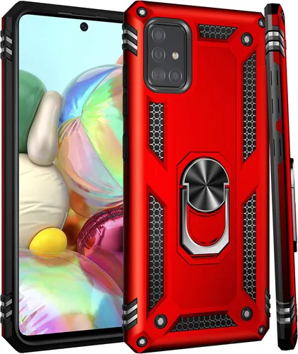 Miniatura 6 de LUMARKE Funda para Galaxy A51 4G con protector de pantalla, supera los 16 pies, probada en caídas, de grado militar, con soporte de anillo Rojo