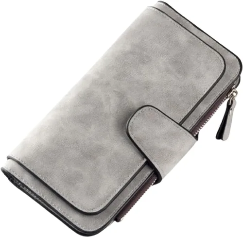 Miniatura 16 de Carteras de cuero para mujer con bloqueo RFID, billetera delgada, plegable, tarjetero con cremallera, bolsillo para monedas, ventana