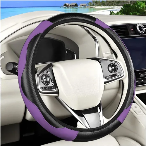 Miniatura 14 de Funda de fibra de carbono para volante de automóvil, protector elástico para volante de automóvil de 14.5 a 15 pulgadas, estilo deportivo