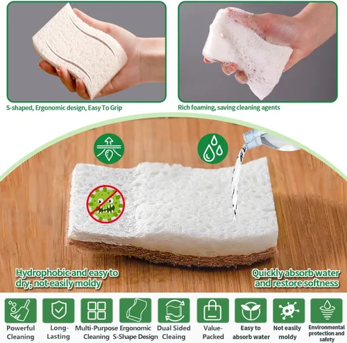 Miniatura 2 de Esponjas de cocina naturales biodegradables a base de plantas, esponja compostable de celulosa con fibra de coco, esponja de limpieza sin rayones