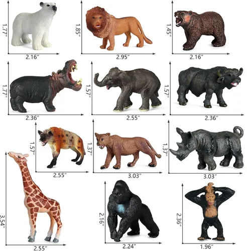 Miniatura 2 de SIENON 12 figuras de animales salvajes con tarjetas, figuras realistas de plástico de zoológico de selva con elefante, león, jirafa, oso, gorila