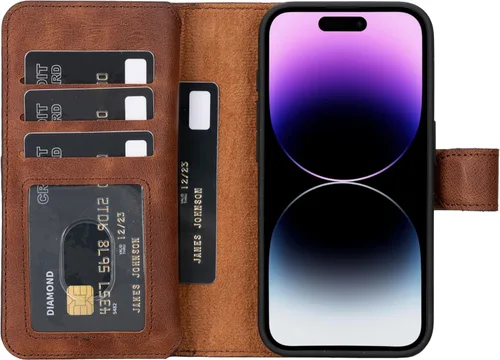Miniatura 38 de HARDISTON Funda de piel auténtica de alta calidad hecha a mano para iPhone 11 Pro de 5.8 pulgadas, tarjeteros de doble folio, funda magnética Negro
