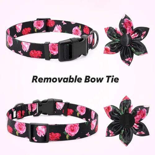 Miniatura 3 de Collar de perro floral para niñas en color rosa con moño de flores de rosa para gatos y perros hembras lindos - Tamaños de pequeño a grande