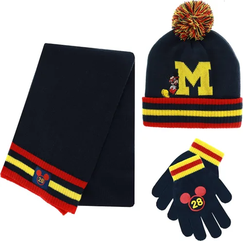 Mickey Mouse - Gorro de invierno para niños bufanda y guantes de nieve juego de 3 piezas suave y cálido para exteriores para niños y niños pequeños