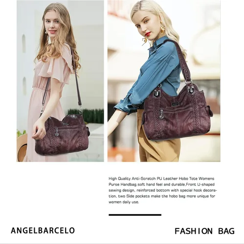 Miniatura 40 de Angel Barcelo - Bolsa de hombro amplia para mujer, diseño Hobo, cuero lavado