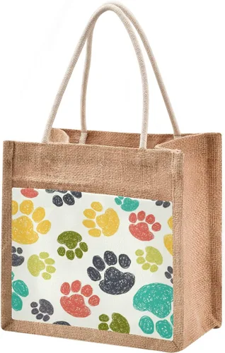 Miniatura 22 de CaTaKu Divertida bolsa de yute con asas y cremallera para gatos, bolsa de arpillera reutilizable con bolsillo frontal de lona, regalo para bodas, 12