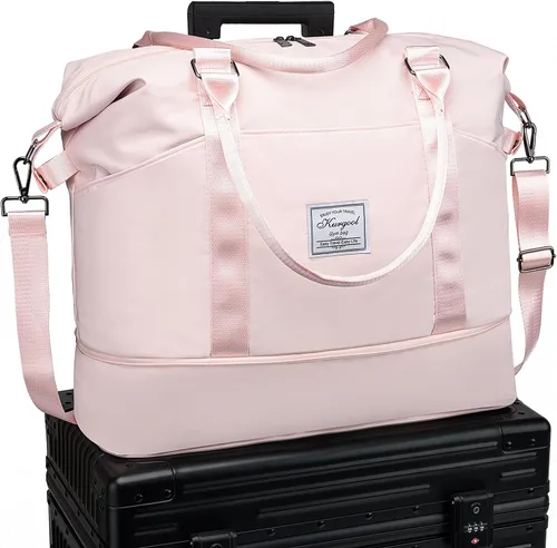 Miniatura 55 de Bolsa de gimnasio con bolsillo húmedo, bolsa de viaje plegable para mujer, bolsa de viaje impermeable para viajes, gimnasio, yoga