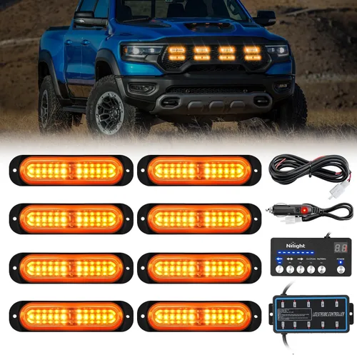Miniatura 14 de Nilight 8 piezas de luces estroboscópicas LED 12 LED ámbar blancas, luz de emergencia 12 V 24 V, luz de advertencia de peligro con función