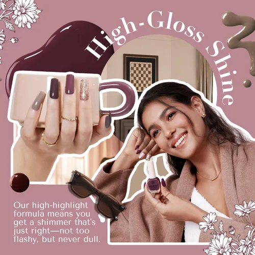 Miniatura 3 de AZUREBEAUTY Juego de esmaltes de uñas de 4 colores nude morado con brillantina, esmalte de uñas natural de secado rápido, esmalte de uñas con capa