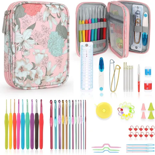 Miniatura 11 de Katech - Kit de ganchos de ganchillo con estuche, juego de 85 piezas de ganchillo, ganchos ergonómicos para tejer, agujas de tejer, kits de hilo