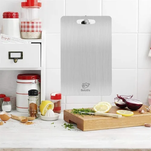 Miniatura 6 de Tabla de cortar de acero inoxidable, 3 tablas de cortar para cocina, tabla de cortar antiadherente inoxidable 304 para carne, frutas y verduras