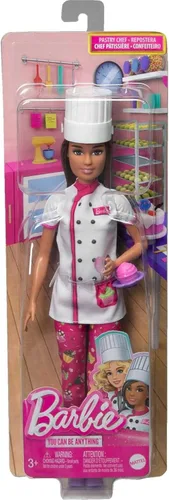 Miniatura 6 de Barbie Muñeca y accesorios, muñeca de chef pastelero profesional con sombrero y rebanada de pastel