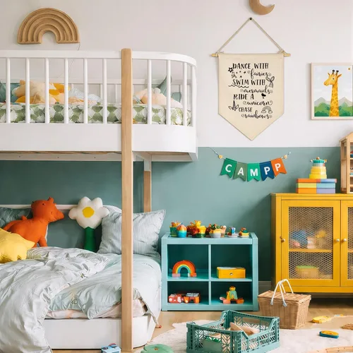 Miniatura 5 de Baila con hadas, nada con sirenas, monta un unicornio, arco iris de persecución, bandera colgante de lona, letrero de pared, regalo para bebés