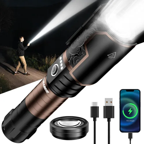 Miniatura 10 de Linterna de 2000 lúmenes de alta luminosidad con lente de encendido, linterna LED recargable superbrillante con zoom, 5 modos, impermeable, linterna