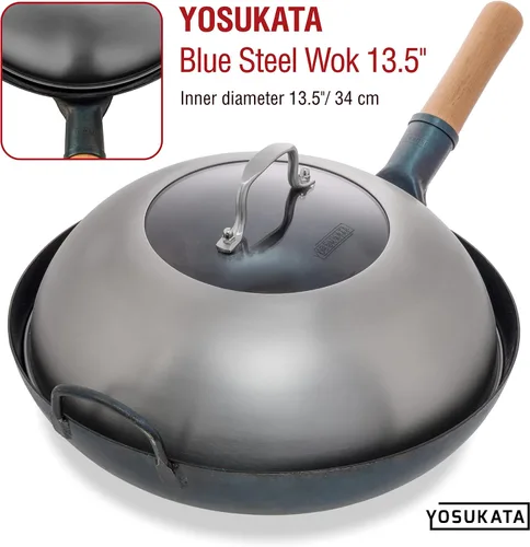 Miniatura 5 de YOSUKATA Tapa de Wok de 12.8 Pulgadas para Wok de 13.5 Pulgadas - Cubierta de Acero Inoxidable Premium con Inserto de Vidrio Templado, Orificios
