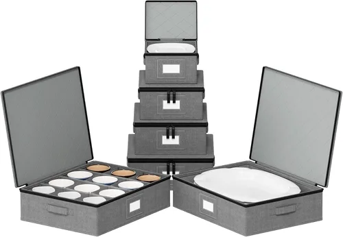 SpaceAid Contenedores de Almacenamiento para Vajilla Paquete de 6, Estuches Rígidos Acolchados Apilables con Separadores de Platos Suaves, Cajas de