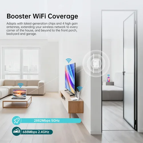 Miniatura 9 de Amplificador de señal WiFi 7 para el hogar Extensor de Internet WiFi Booster cubre hasta 10,000 pies cuadrados Repetidor WiFi de alta velocidad
