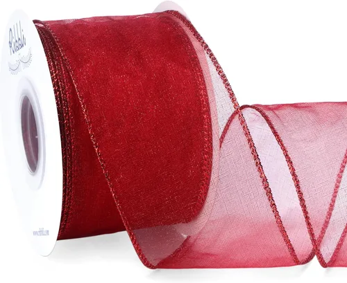 Miniatura 12 de Ribbli Cinta negra de organza con alambre, color negro transparente con borde metálico, 2-1/2 pulgadas x 20 yardas, cinta para árbol de Navidad