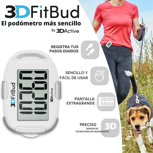 Miniatura 2 de 3DFitBud Simple Contador de Pasos - Podómetro 3D para caminar de 3DActive con clip, cordón, rastreador de pasos preciso, pantalla grande, fácil
