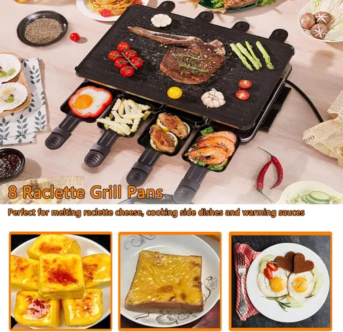 Miniatura 4 de Parrilla de barbacoa coreana 2 en 1, parrilla eléctrica antiadherente Raclette con 8 sartenes de raclette, temperatura ajustable de 1300 W