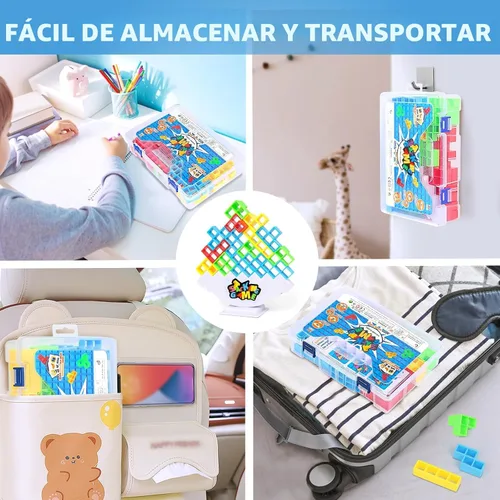 Miniatura 6 de BBnote Juego de apilar de 48 piezas para adultos y niños, juegos de torre de tablero tetra para viajes familiares y fiestas, juguete de equilibrio