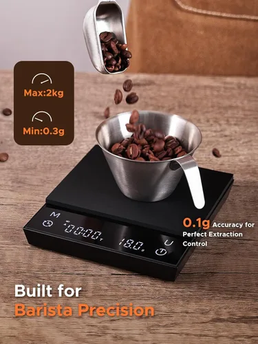 Miniatura 2 de Báscula de café con sincronización automática, báscula de espresso recargable con temporizador, relaciones y pantalla de caudal, 3 modos, grado