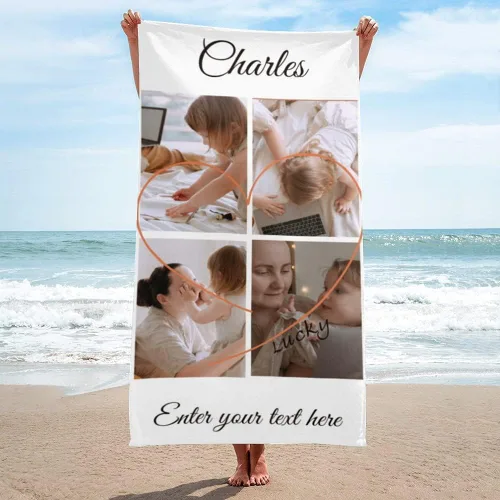 Miniatura 14 de Shapoo, Toalla de playa personalizada con 2 fotos, toalla de baño con nombre personalizado con fototexto, toalla de piscina de microfibra de 30 x 60