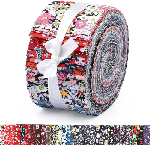 Miniatura 8 de 45 rollos de gelatina de tela, tiras de tela de rollo de gelatina para acolchar, tela de acolchado de algodón artesanal de retazos, algodón de Serie