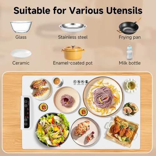 Miniatura 5 de Esterilla de calentamiento de alimentos - Esterilla de calentamiento plegable para alimentos con control de temperatura ajustable, función de tiempo
