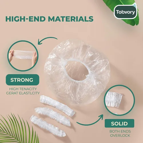 Miniatura 3 de Gorros de ducha desechables - 100 unidades Tobvory, gorro de ducha impermeable de plástico para mujer y hombre, gorro de ducha extra elástico