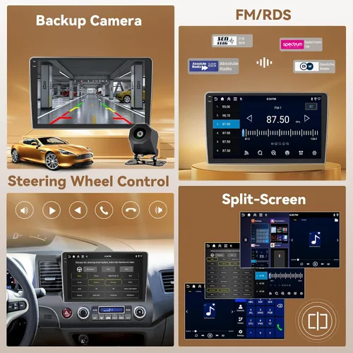 Miniatura 6 de [4+128G] Hikity Android 15 Car Stereo para Honda Civic 2006-2011, pantalla táctil en celda de 10 pulgadas, radio cívica, inalámbrico, Carplay