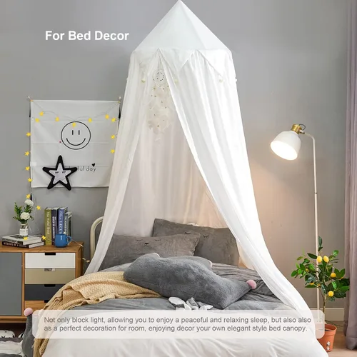 Miniatura 4 de Toldo de cama para niñas, toldo colgante redondo para cuna de bebé, decoración de habitación de cama de niños, rincón de lectura, interior y Blanco