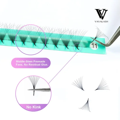 Miniatura 3 de VAVALASH Extensiones de pestañas postizas en abanico premontadas 320 abanicos 10D 14D 16D 20D 0.03 0.05 0.07 Grosor C/D Rizo Punta de tallo medio