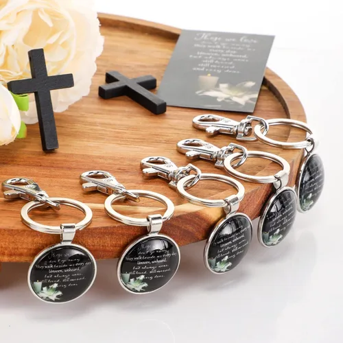 Miniatura 5 de Junkin - Recuerdos de funeral para invitados, incluyendo llavero, tarjetas de oración y bolsas de organza para la celebración conmemorativa