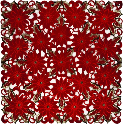 Linens, Art and Things Mantel cuadrado pequeño bordado con diseño de flores de pascua rojas, diseño de flores de pascua rojas, hojas verdes, 33