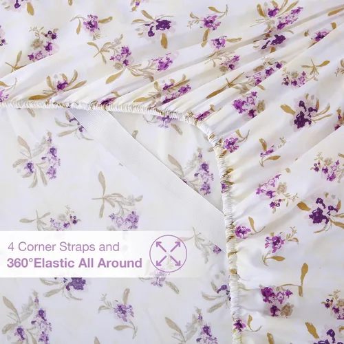 Miniatura 40 de Viviland Juego de sábanas de 3 piezas con estampado botánico de mariposas y flores rosas y moradas, sábanas de microfibra suave y transpirable