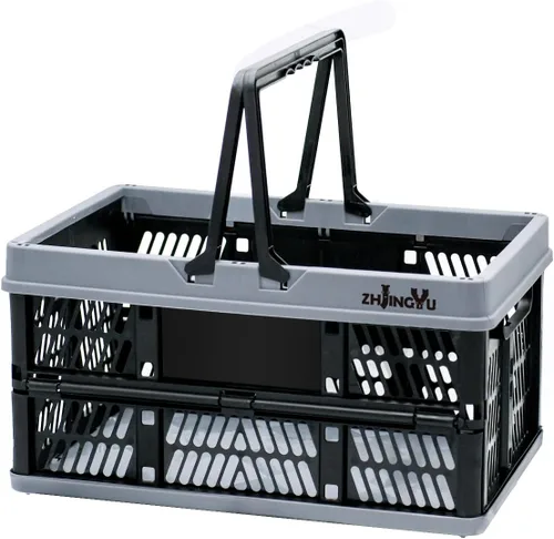 Miniatura 13 de ZHJINGYU cajas para almacenamiento, cestas de plástico para organizar, cesta de compras plegable, caja plegable con asas, caja de almacenamiento Rosa