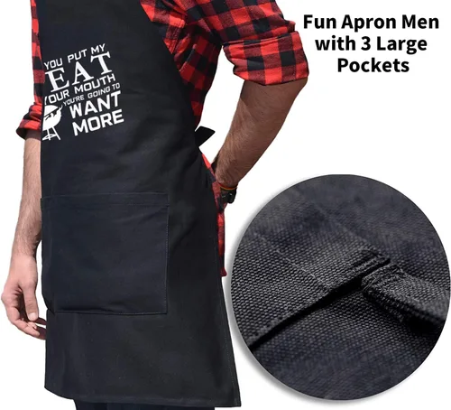 Miniatura 4 de Divertido delantal de parrilla para hombres, Once You Put My Meat - Talla única para todos - Delantal de cocina de chef con tres bolsillos grandes