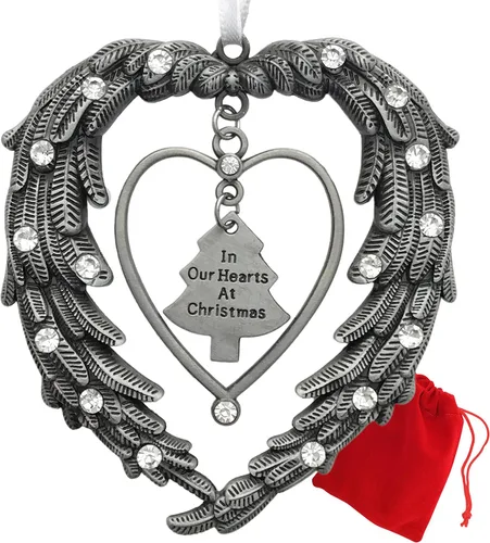 Adorno recuerdo adorno "In Our Hearts At Christmas", alas de ángeles, pedrería