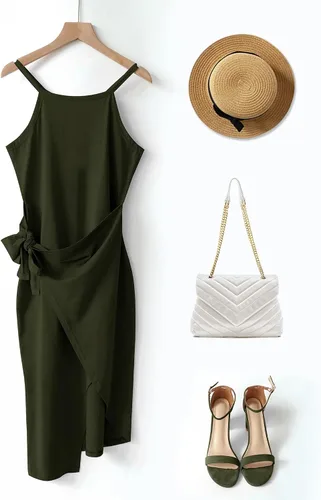 Miniatura 7 de NOLLSOM Vestido casual sin mangas a rayas para mujer, vestido por debajo de la rodilla de verano con cuello halter, fruncido, entallado, con lazo