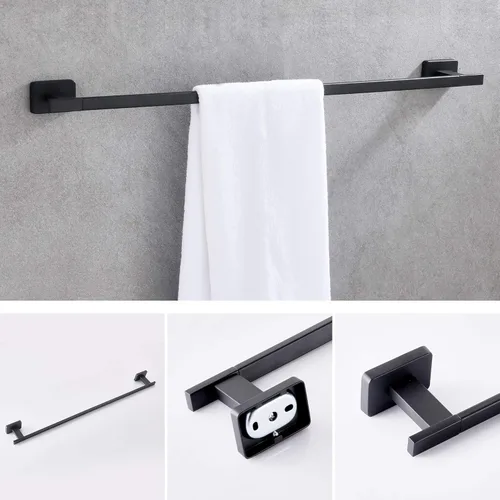 Miniatura 3 de Juego de accesorios de baño de 4 piezas, juego de toalleros de acero inoxidable negro mate montado en la pared, incluye toallero de 18 pulgadas