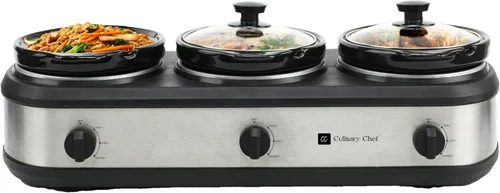 Miniatura 4 de CULINARY CHEF, triple olla de cocción lenta, servidor de buffet de 2.5 cuartos x 3 ollas, calentador de alimentos - Acero inoxidable