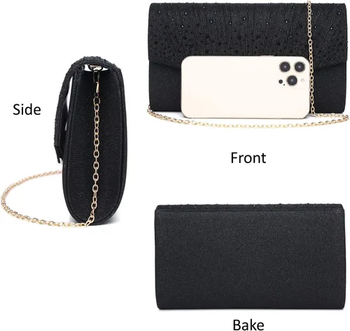 Miniatura 7 de Gurina Bolso de noche para mujer, bolso de mano con diamantes de imitación, lentejuelas con purpurina, bolso cruzado para mujer, fiesta de boda