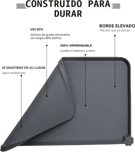 Miniatura 5 de Reopet Tapete de silicona para cuenco de perro y gato, antiadherente, para alimentos, impermeable, varios colores, tamaños y propósitos Gris
