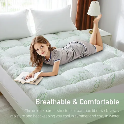 Miniatura 7 de Cubrecolchón Extra Grueso Tamaño Full, Viscosa Suave Impermeable Derivada del Bambú, Almohadilla Superior para Colchón, Funda de Colchón con Relleno