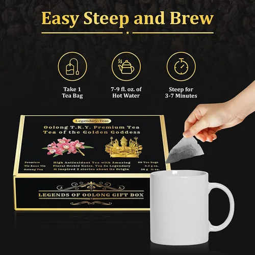 Miniatura 5 de Legendary-Teas Oolong T.K.Y. - Bolsas de té piramidales selladas en bolsas de papel de aluminio (té Oolong T.K.Y, caja de 75 unidades)