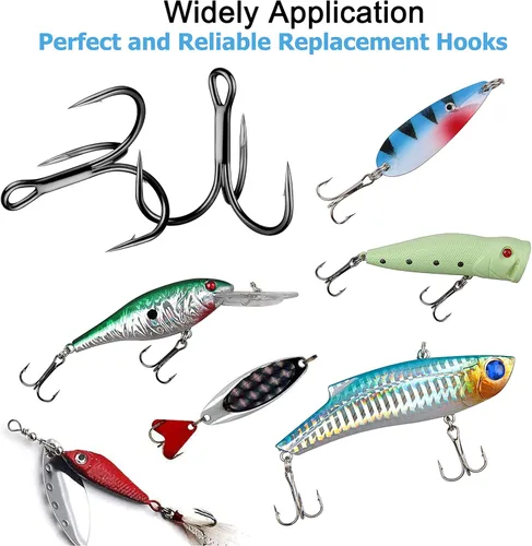 Miniatura 4 de Treble Fishing Hooks, 110pcs Super Sharp Triple Fish Hook Classic Round Bend High Carbon Steel Treble Hooks Barbed for Catfish Bass Trout Freshwater