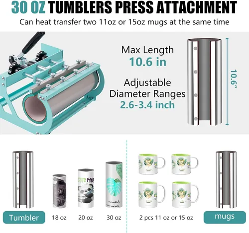Miniatura 5 de SmarketBuy Prensa de calor 5 en 1, máquina de prensa de calor de 15x15 pulgadas con accesorio para vaso de 30 onzas, máquina de sublimación