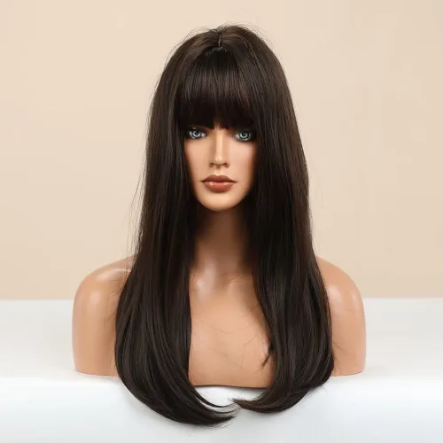 Miniatura 3 de LANOVA LANOVA-203 - Pelucas de cabello sintético rubio platino para mujeres blancas, peluca de 22 pulgadas de color rubio castaño degradado marrón